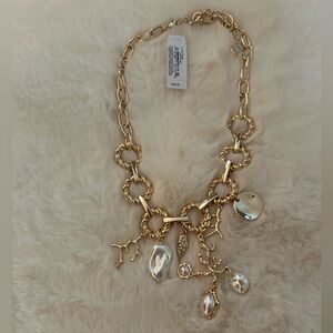 Lilly pulitzer gold large link necklace with pearl and coral piece accents- NWT